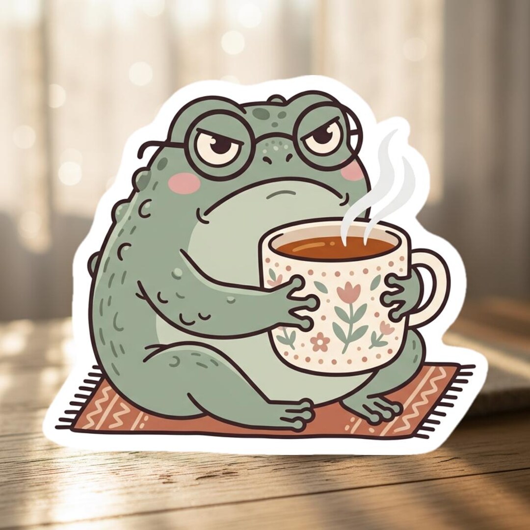 Grumpy For Tea Morning Moss Tea and Grumpy Thoughts - 2 Inch Waterproof Vinyl Sticker ...