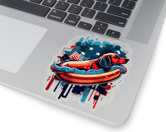 Adhesivo de vinilo resistente al agua - Adhesivo para perros calientes Weiner Dog del 4 de julio