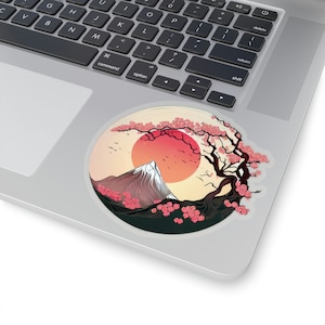 Waterproof Vinyl Sticker - Japanese Cherry Blossom Mountain Sticker