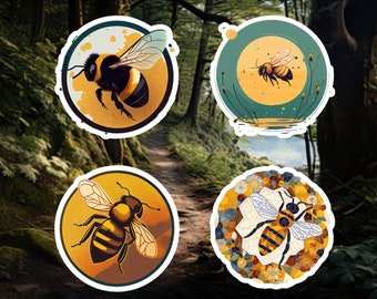 Bumblebee Bliss - Paquete de 4 pegatinas de vinilo impermeables de 2 pulgadas para entusiastas de la naturaleza y amantes de la jardinería