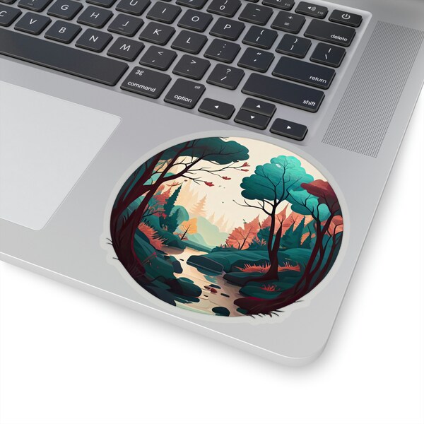 Waterproof Vinyl Sticker - Serene Forest Stream Circle Sticker