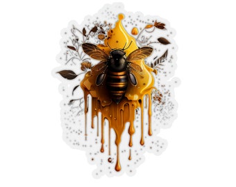 Waterproof Vinyl Sticker - Honeybee on Dripping Honeycomb Sticker - Vinyl Material - 4 Sizes Available