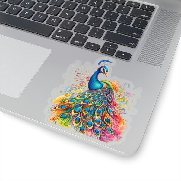 Waterproof Vinyl Sticker - Regal Peacock Display Vinyl Sticker - Vibrant Iridescent Plumage Design