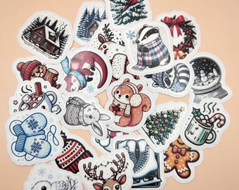 Winter Holiday Sticker Pack - 25 Cute Waterproof Stickers