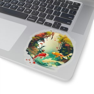 Waterproof Vinyl Sticker - Calm Koi Pond Vinyl Sticker - Japanese Art Inspired