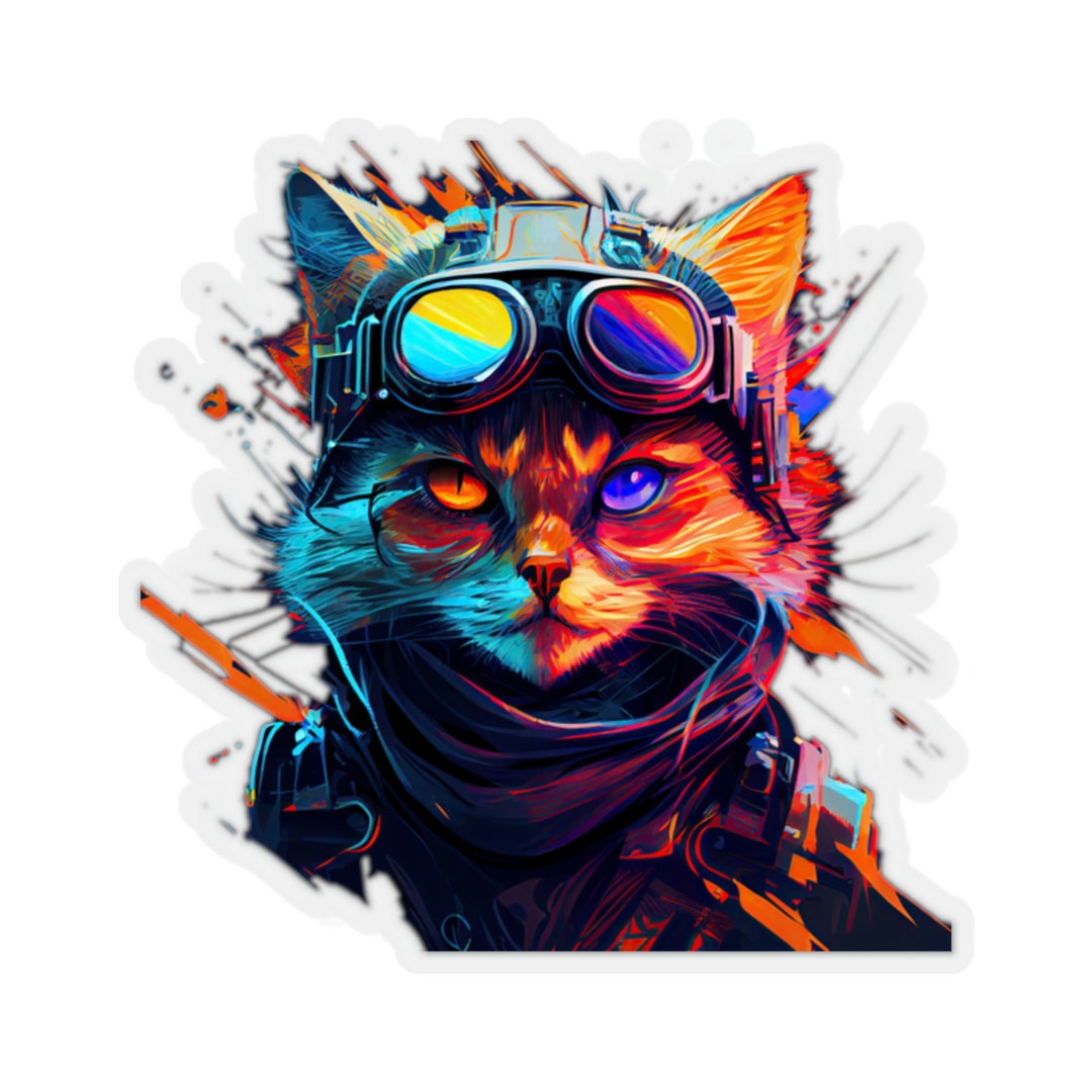 Cyberpunk Cat Sticker – Sci-fi Feline, Waterproof Vinyl - Etsy
