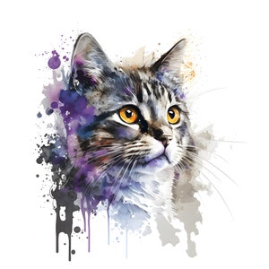 Watercolour Cat Painting Printable Wall Art / Includes 6 Sizes / Hi-Res Digital Download