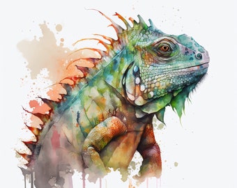 Watercolour Iguana Painting Printable Wall Art / Includes 6 Sizes / Hi-Res Digital Download