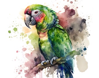 Watercolour Parrot Painting Printable Wall Art / Includes 6 Sizes / Hi-Res Digital Download