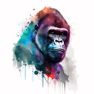 Watercolour Gorilla Painting Printable Wall Art / Includes 6 Sizes / Hi-Res Digital Download