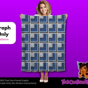 Crochet Graph Pattern, 3D Offset Block Optical Illusion Blanket Graph, Modern Geometric Graphgan
