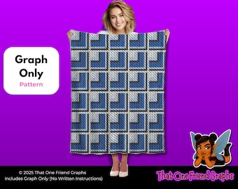 Crochet Graph Pattern, 3D Offset Block Optical Illusion Blanket Graph, Modern Geometric Graphgan