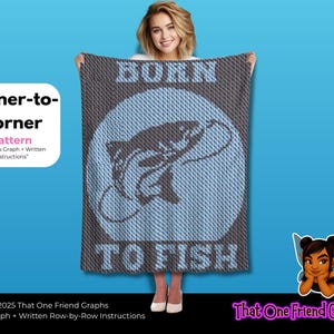 C2C Crochet Graph Pattern, Born to Fish Blanket, Lake Life Fishing Corner to Corner Crochet Graphgan