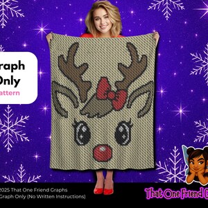 Crochet Graph Pattern, Baby Reindeer Face Blanket Graph, Cute Christmas Reindeer Graphgan