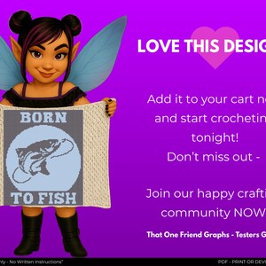 Crochet Graph Pattern, Born to Fish Blanket Graph, Lake Life Fishing Graphgan image 8