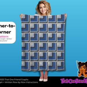 C2C Crochet Graph Pattern, 3D Offset Block Optical Illusion Blanket, Modern Geometric Corner to Corner Crochet Graphgan