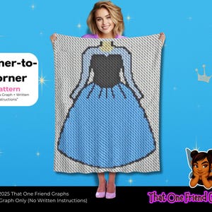 C2C Crochet Graph Pattern, Mermaid Princess Blue Dress Blanket, Fairytale Princess Corner to Corner Crochet Graphgan