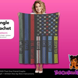 Single Crochet Graph Pattern, All the Lines Support Flag Blanket, Dispatch EMS Nurse Police Fire Military Crochet Graphgan