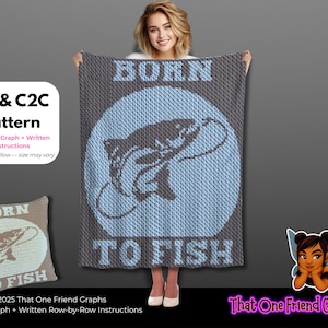 SC & C2C Crochet Graph Pattern, Born to Fish Blanket, Fishing Lover Crochet Graphgan
