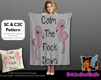 SC & C2C Crochet Graph Pattern, Calm the Flock Down Blanket, Funny Rude Adult Humor Crochet Graphgan