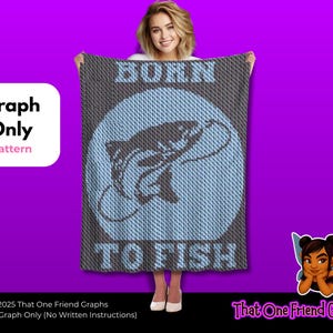 Crochet Graph Pattern, Born to Fish Blanket Graph, Lake Life Fishing Graphgan