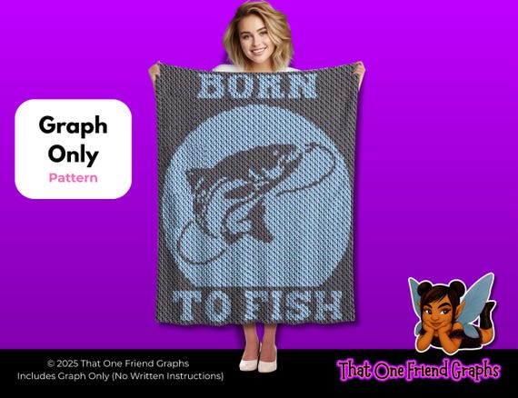 Crochet Graph Pattern, Born to Fish Blanket Graph, Lake Life Fishing Graphgan
