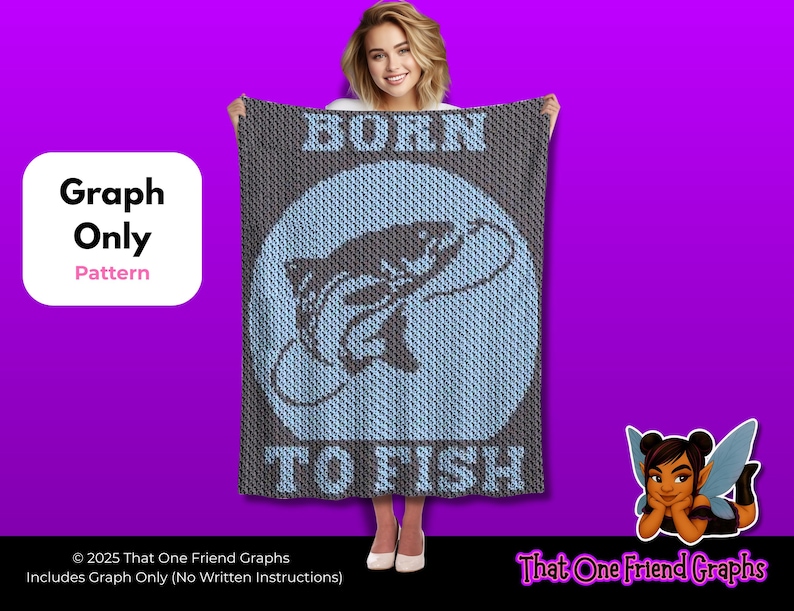 Crochet Graph Pattern, Born to Fish Blanket Graph, Lake Life Fishing Graphgan image 1