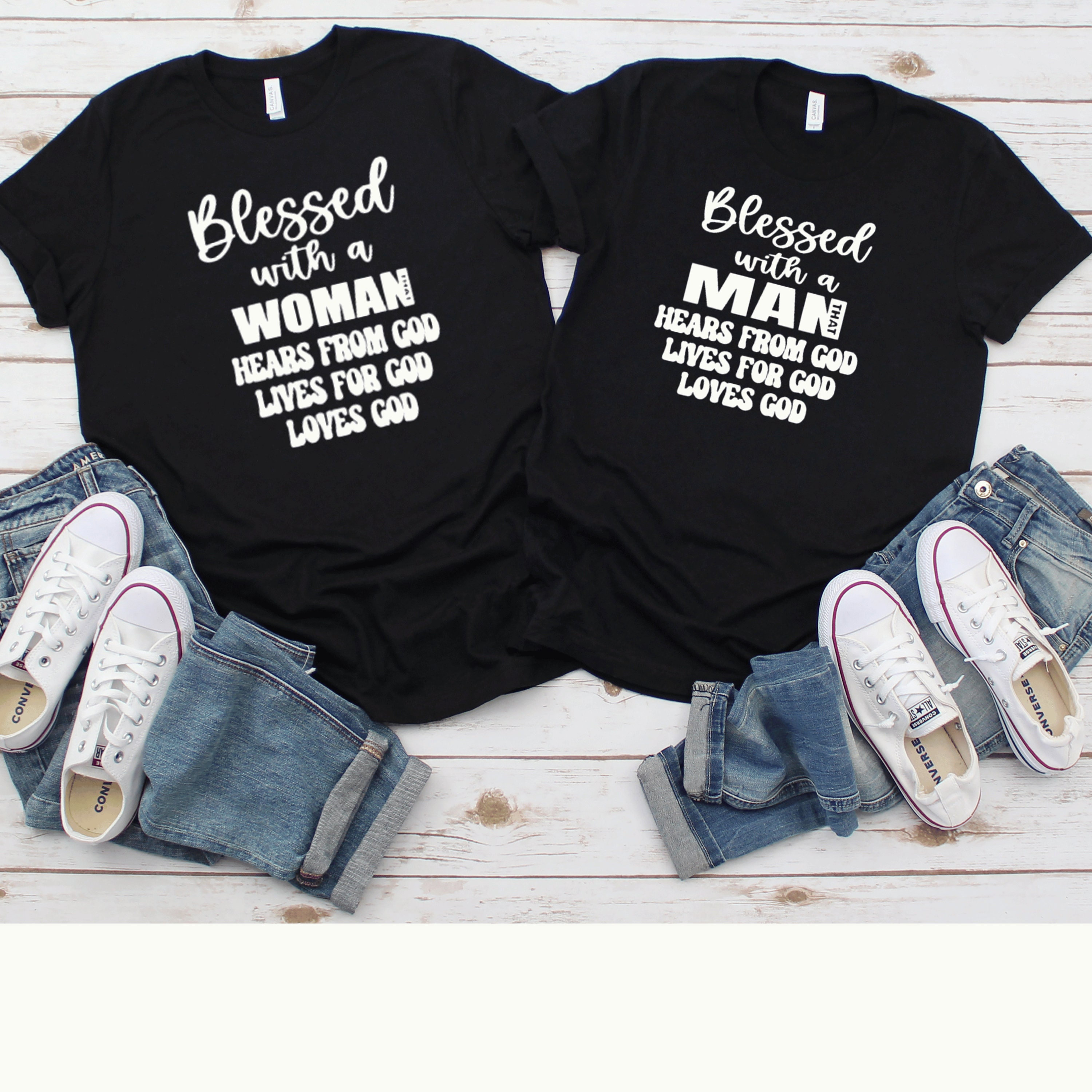 Blessed With A Woman or Man Matching Couple Shirts Christian Couples T