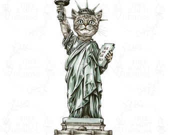 Statue of Liberty Cat PNG, Funny 4th of July Clipart, Cat Lovers PNG, Patriotic Cat Art, Digital Download, Printable Art, Junk Journal