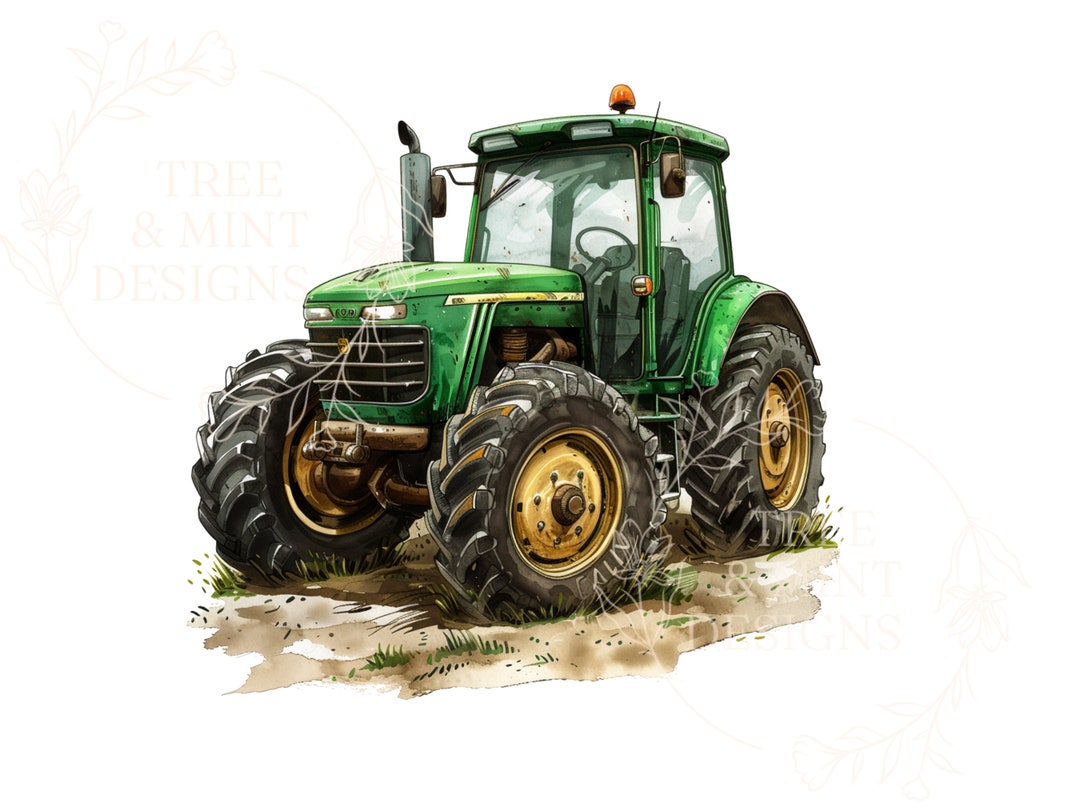 Green Tractor PNG, Rustic Tractor Illustration, PNG File, Farm Life ...