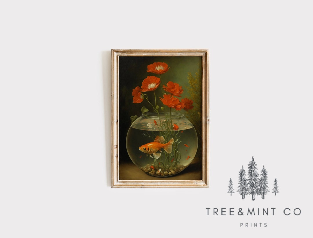 Goldfish in A Fishbowl Wall Art Goldfish Decor Orange Etsy