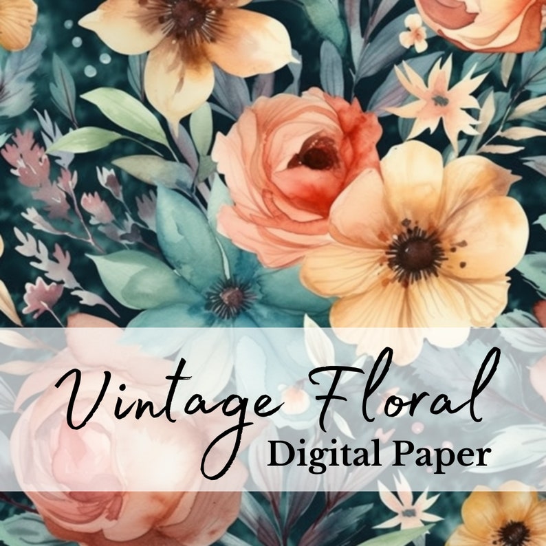 Vintage Floral Digital Paper, Watercolor Flower Background, Free