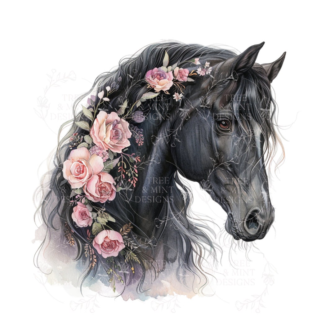 Floral Horse Clipart, Horse Clipart, Printable Watercolor Horse ...