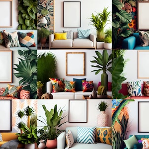 9 Colorful boho mockups with plants VOL1 | Empty frame bundle | Mockup set | Home interior bundle | Cozy room mockups | Mockup bundle
