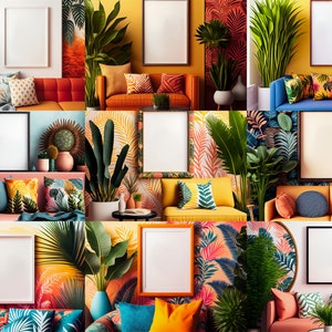 9x Colorful Summer Sunrise colored boho mockups with plants | Empty frame bundle | Mockup set | Home interior bundle | Cozy | Mockup bundle
