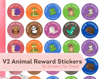 V2 x35 Stickers Per Sheet Personlised Animal Pun Good Fun TEACHER STICKERS - Teacher Rewards, Custom Stickers, Personalised with Own Name!
