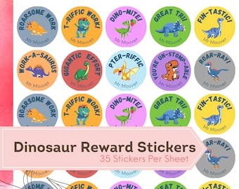 35 Sticker Per Sheet Personlised Dinosaur Pun Good Fun TEACHER STICKERS - Teacher Rewards, Custom Stickers, Personalised with Name