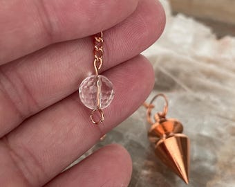 Clear Quartz Crown Brass Copper-Plated Pendulum: Chakra Balancing Dowsing Tool