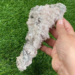 Pink Lemurian Quartz Cluster with Chlorite from Colombia 477g - Crystal Healing - Home Decor - Approx. 7.5&quot; x 2.25&quot; x 2&quot;