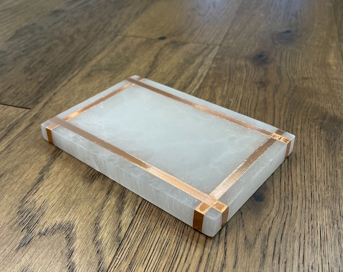 Copper-Infused Selenite Charging Plate (6x4"): Crystal Cleansing Decor