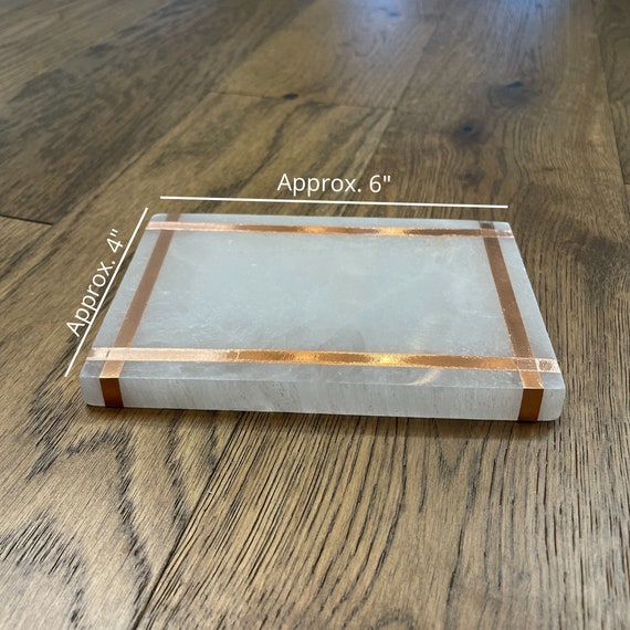 SELENITE - Copper-Infused Selenite Rectangle Charging Plate. Crystal Cleansing, Charging. Home Decor, Healing, Crystal Grid, Intentions