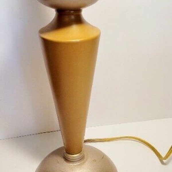 MCM Lamp Atomic Table Lamp  Mustard YELLOW Brass/Bronze Light W/ Finnial & Harp 24" Retro Accent Lighting