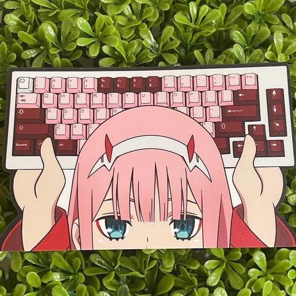 Zero Two x GMK Darling Peeker KeebWeeb Sticker - Mechanical Keyboard Keycap + Anime Inspired