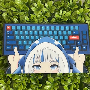 Gawr Gura x GMK Hammerhead Peeker KeebWeeb Sticker - Mechanical Keyboard Keycap + Anime Inspired