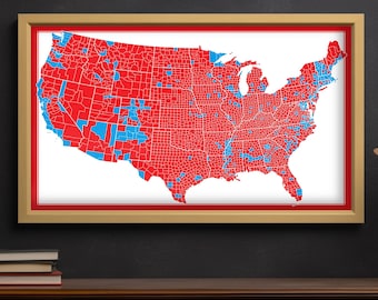 Trump MAGA 2024 Election Art Print | Republican Political Map Poster, Red and Blue County Artwork, Patriotic Decor for Home or Office