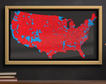 Trump MAGA 2024 Election Art Print | Republican Political Map Artwork, Red and Blue County Poster, Conservative Decor for Home or Office