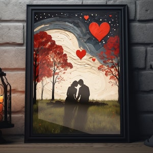 Valentine&#39;s Day Folk Art Matte Poster | Heart Painting Art Print, Valentines Decor, Valentine Wall Art, Valentine Artwork Gift For Her,