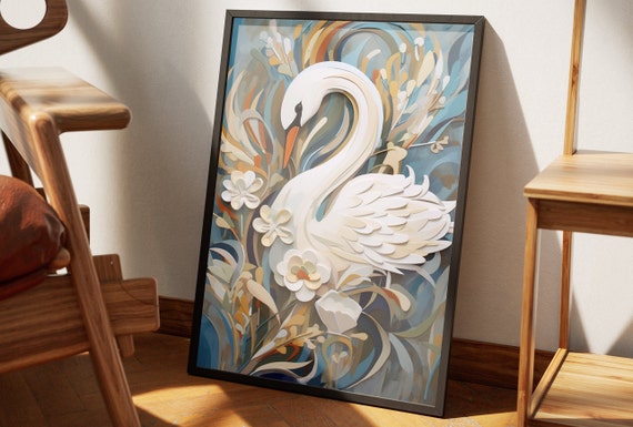 Comfort Colors 3D White Swan Wall Decor Abstract Floral Art Print