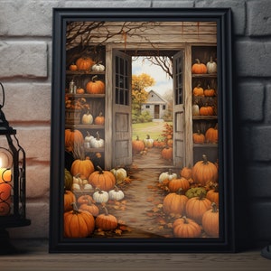 Rustic Fall Pumpkin Painting Poster, Thanksgiving Farmhouse Fall Art Print, Autumn Thanksgiving Wall Art,