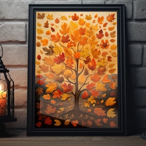 Vintage Fall Folk Art Painting Poster, Thanksgiving Fall Art Print, Autumn Thanksgiving Wall Art,